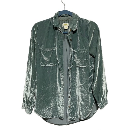 Maeve by Anthropologie Seafoam Velvet Button Front Blouse - Picture 1 of 8